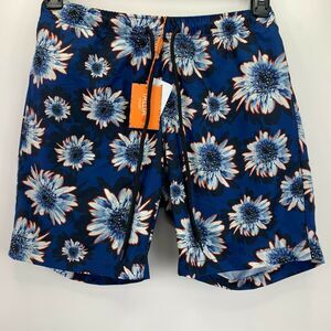 Tallia Mens Modern Fit Floral Print Swim Trunks Blue M
